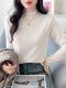 Fleece-Lined Lace Base Shirt for Women, Autumn and Winter New Style, Elegant Mesh Inner Layer, Half-High Collar Top with Ruffled Edges