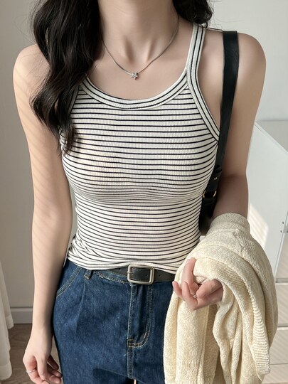 Striped Camisole for Women, Inner Layer or Outer Wear, Spring and Summer Thin Style, Sexy Backless, Slim Fit, Flattering Top