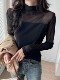 Half-High Collar Mesh Splicing Base Shirt for Women, 2026 New Spring and Autumn High-End Long-Sleeve Slim-Fit Design Top