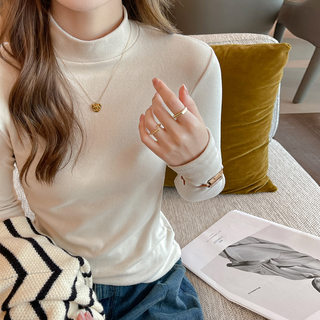 Autumn and Winter Microfiber Thermal Half-Turtleneck Base Shirt for Women, New Style Long-Sleeve Mid-Neck T-Shirt That Can Be Worn Outside, Regular Shoulder Fit