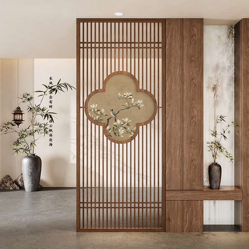 Song-Style Aesthetics Chinese-Style Solid Wood Fence with a Floral and Bird Motif, Screen Partition for Living Room Entrance, Floor-To-Ceiling Fixed Screen Song-Style Aesthetics Chinese-Style Solid Wood Fence with a Floral and Bird Motif, Screen Partition for Living Room Entrance, Floor-To-Ceiling Fixed Screen