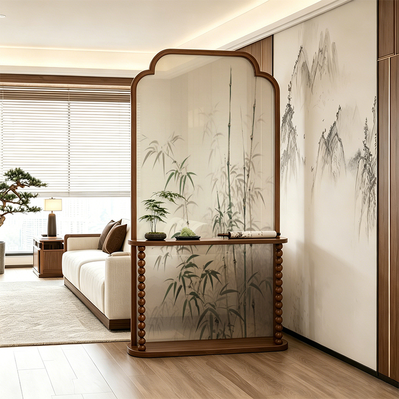 New Chinese-Style Retro Solid Wood Screen Partition Decoration for Living Room Entrance, Art Shelf, Movable Screen, Bamboo