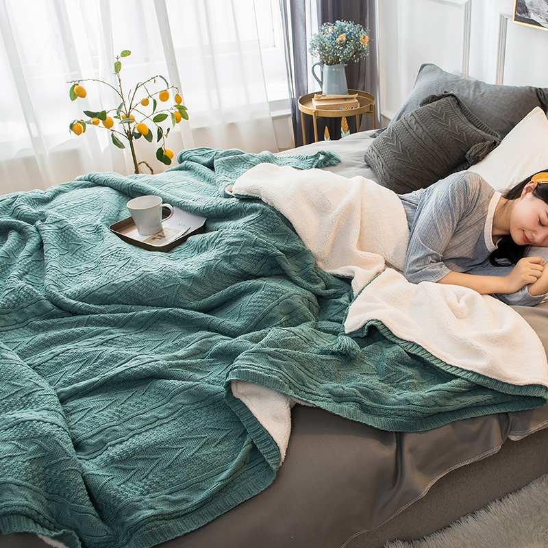 Knitted wool-wire double layer blanket Quilt Thickened Winter Warm Coral Suede Nap Couch Blanket Cover Leg Blanket