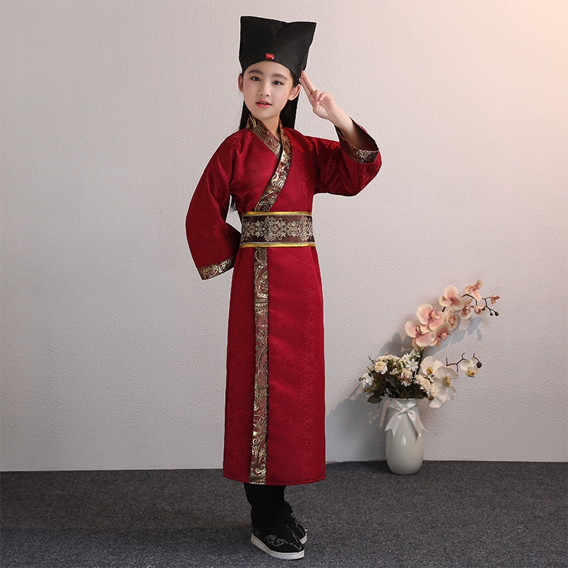 Sách Hanfu dành cho trẻ em Nam Trang phục cổ đại Cậu bé Hanfu Guoxue Trường tiểu học Nam Ba nhân vật Cổ điển Khổng Tử Quy định Biểu diễn Niệm Xuân và Thu - Trang phục