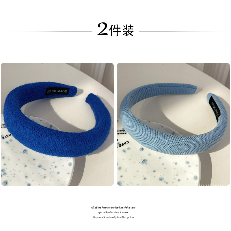 images 26:Small bacon blue hoop female high-cranial plush head hoop autumn winter shampoo hair stamp 2022 new high-end
