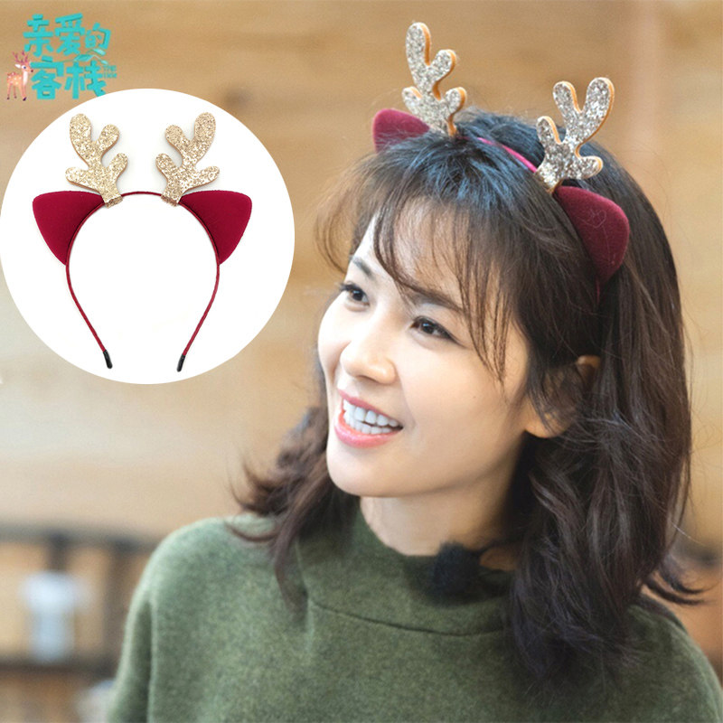 2021 New hair stirrup Antlers Corner headgear Adult Head Hoop Elk Deer Christmas Headwear Mesh Red Super Fairy Press Hairpin