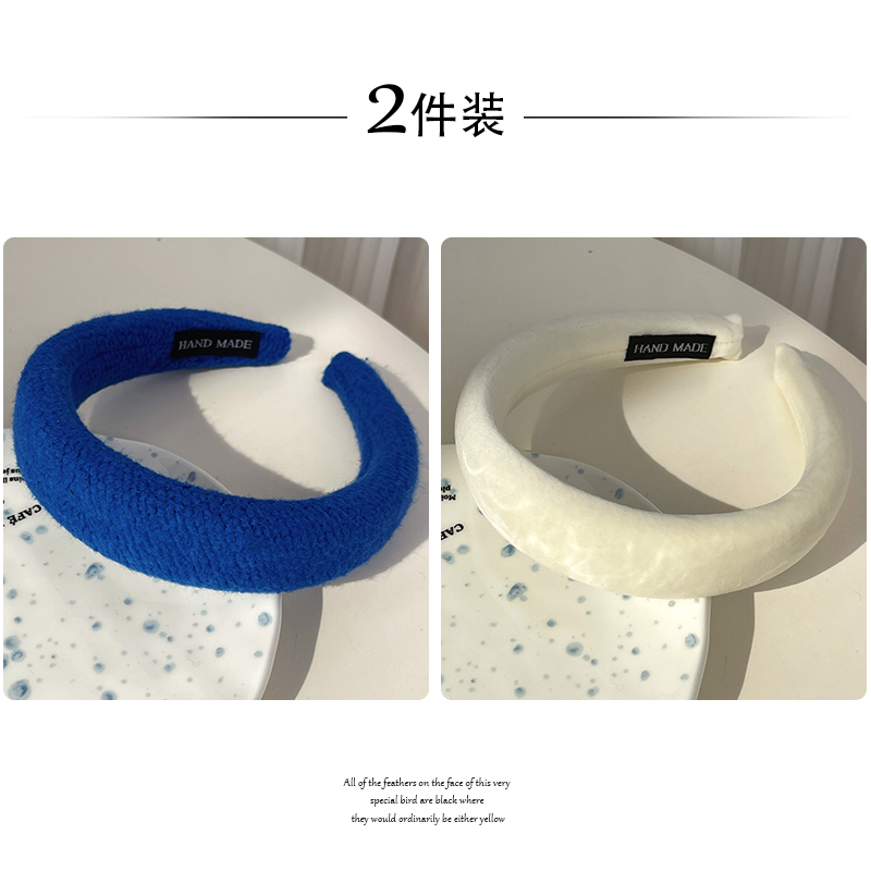 images 22:Small bacon blue hoop female high-cranial plush head hoop autumn winter shampoo hair stamp 2022 new high-end