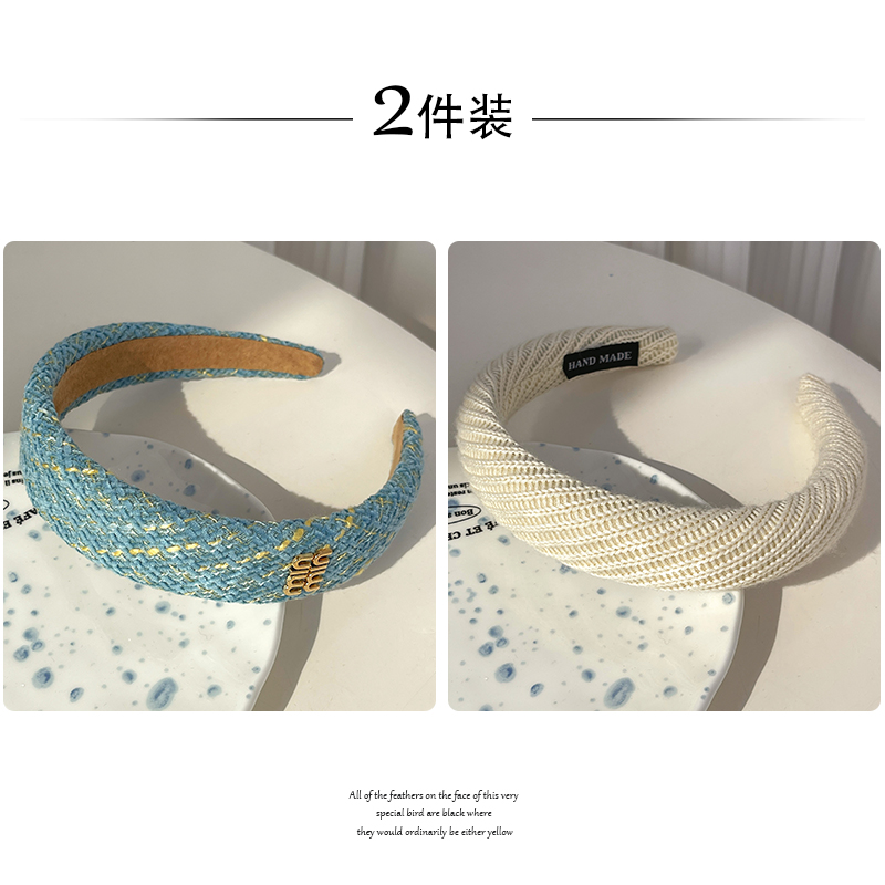 images 17:Small bacon blue hoop female high-cranial plush head hoop autumn winter shampoo hair stamp 2022 new high-end