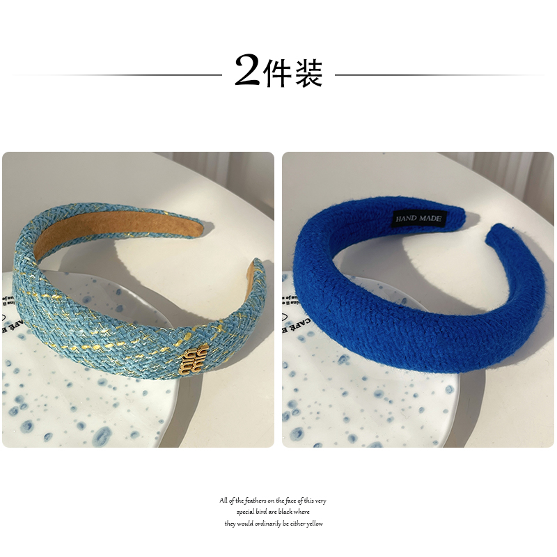 images 12:Small bacon blue hoop female high-cranial plush head hoop autumn winter shampoo hair stamp 2022 new high-end