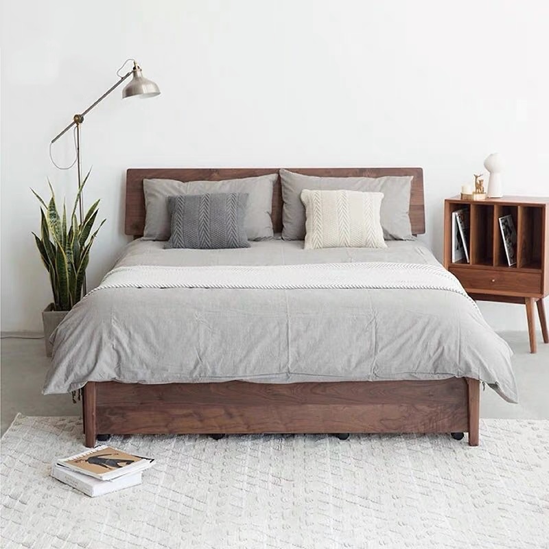 Nordic solid wood high box storage drawer design home European log cherry black walnut 1 8 double bed