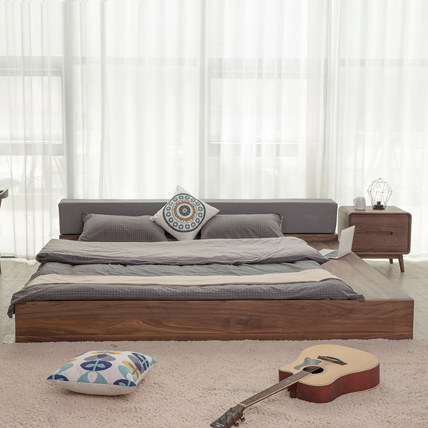 Arbor North American logs modern minimalist Japanese-style floor-to-ceiling bed ins black walnut drawer tatami low bed storage bed