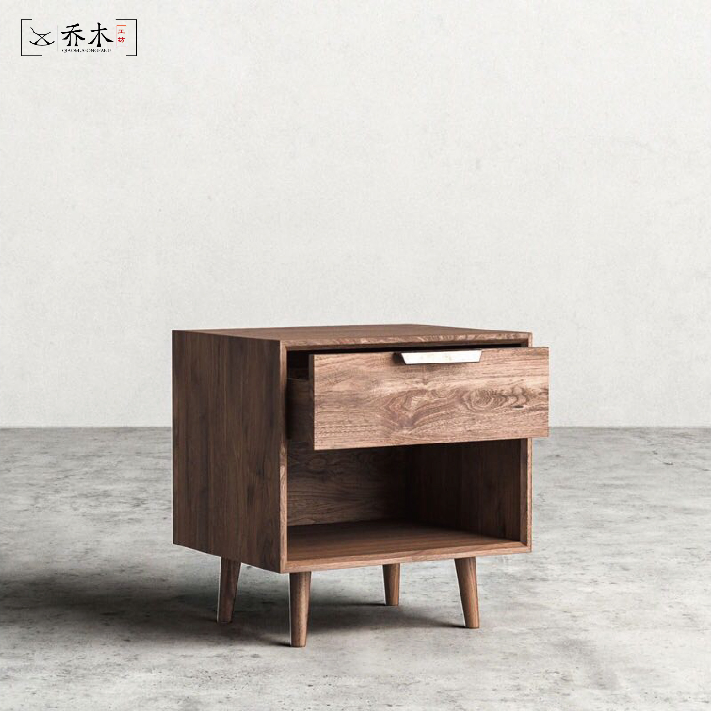 Nordic furniture imported solid wood black walnut art design oak cherry wood bedside table side table bedroom side cabinet