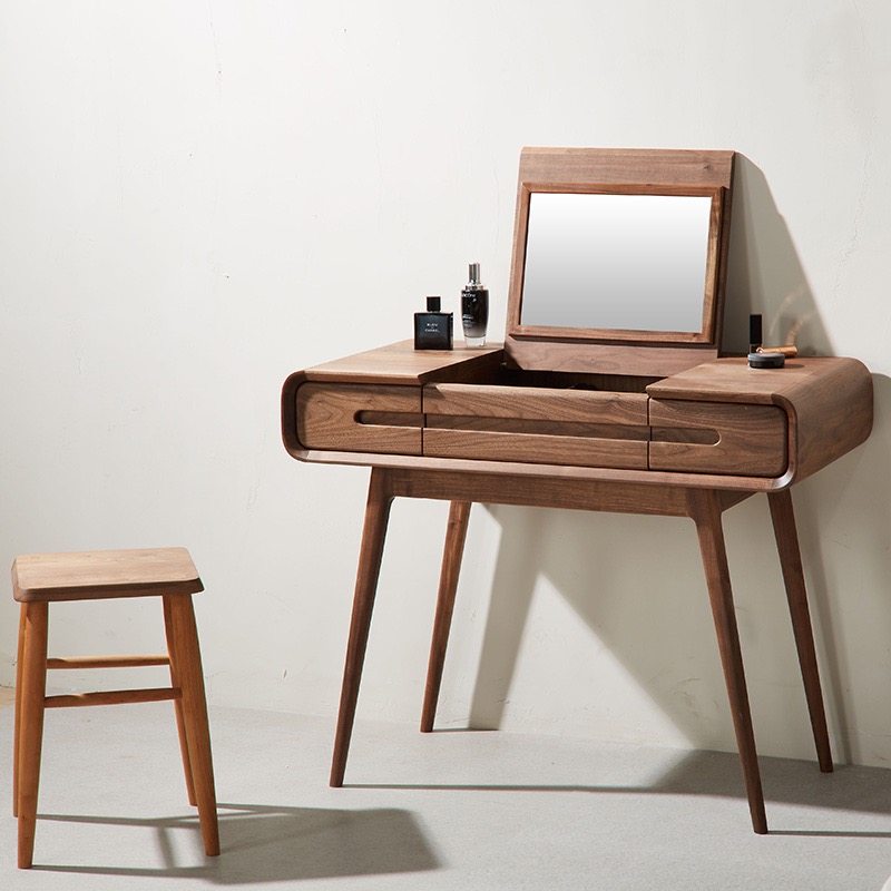 Nordic original modern minimalist flying swallow dressing table black walnut assembly solid wood rounded mortise and tenon flip makeup table