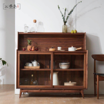 Nordic modern minimalist black walnut oak solid wood sideboard glass sliding door sideboard cupboard solid wood storage cabinet
