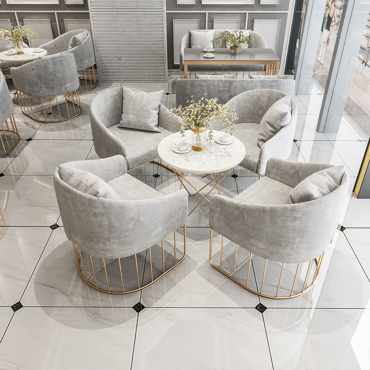 Talk about tables and chairs combination sample housesDemonstration centerMilk tea shopcafé casual luxury modern lounge reception card seat