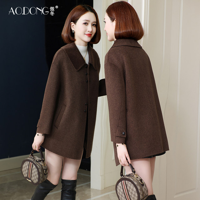 New high-end double-sided fleece coat for women's mid-length doll collar Korean wool woolen small mother's coat autumn and winter