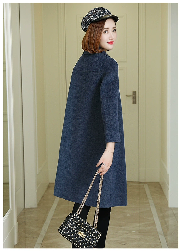 Áo len Albaka 2018 mới cho nữ áo len hai mặt bằng len không cổ cashmere cổ áo dài - Accentuated eo áo áo khoác dạ trung niên