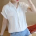 Áo cotton ngắn tay nữ 2019 hè mới size rộng Hàn Quốc áo sơ mi trắng hoang dã mùa hè - Áo sơ mi Áo sơ mi