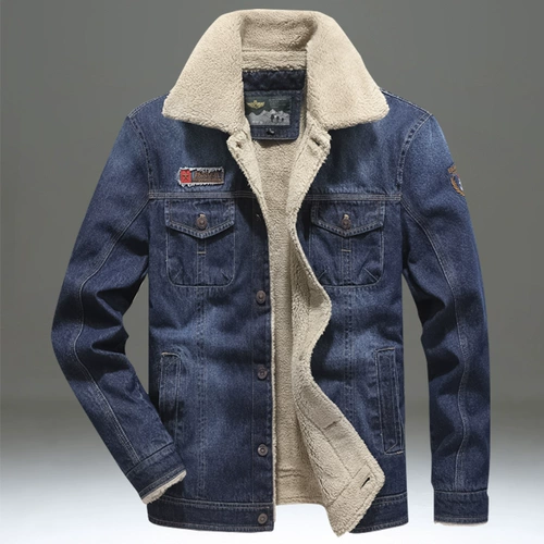 Джинсовая мужская бархатная флисовая куртка, пуховик для отдыха, свободный крой, большой размер, в американском стиле