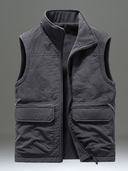 秋冬季双面穿马甲男加绒加厚抓绒坎肩背心户外休闲摇粒绒马夹外套