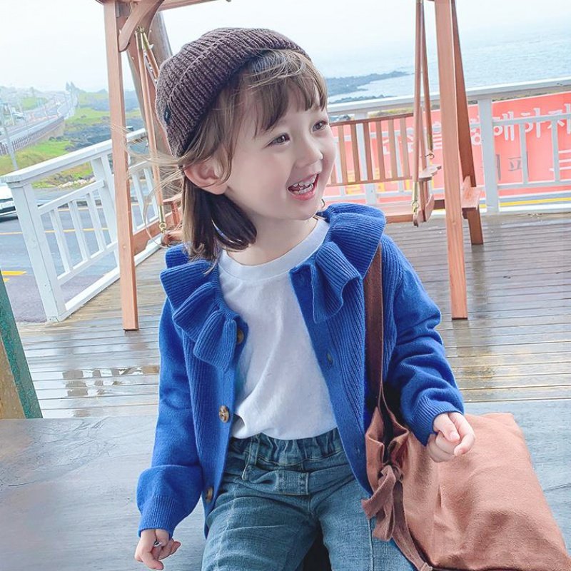 Girl's spring clothing sweater knit jacket 2021 new children's cardio-hoodie little girl Spring-autumn-style baby blouse