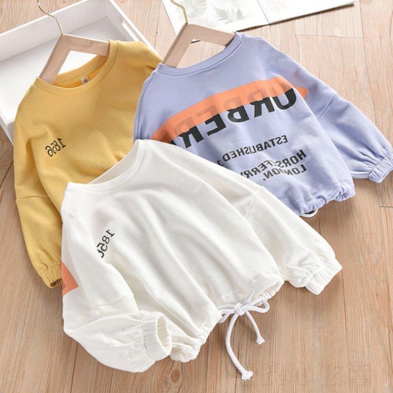 Girls' thick T-shirts for children and middle-aged children solid color fashion capless long-sleeved 2020 spring new Korean version of the bottoming T-shirt top trend
