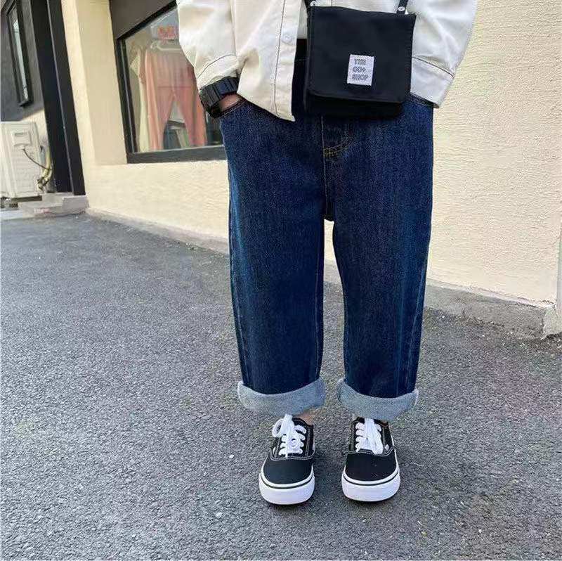 Children's jeans fall winter 2022 new Korean version loose straight boys and girls pants trend trend