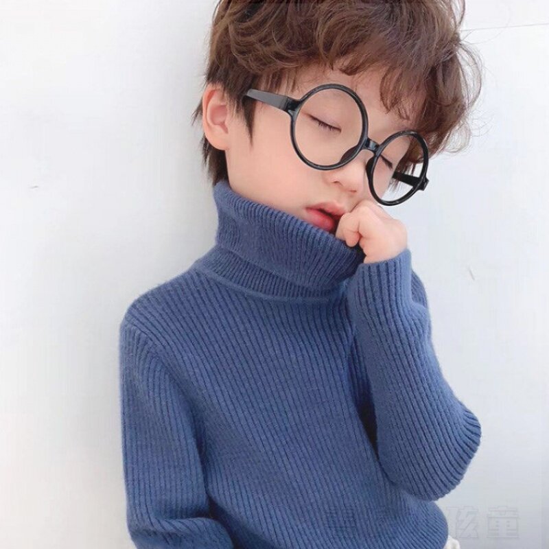 Boy's sweater 2023 spring children's sweater jersey baby knitting shirt pure coloured high - cold colour shirt