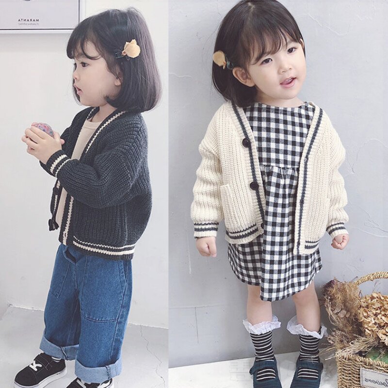 Boys and girls sweater cardigan 2021 new baby children's knitted sweater coat baby spring and autumn wool clothes Western style
