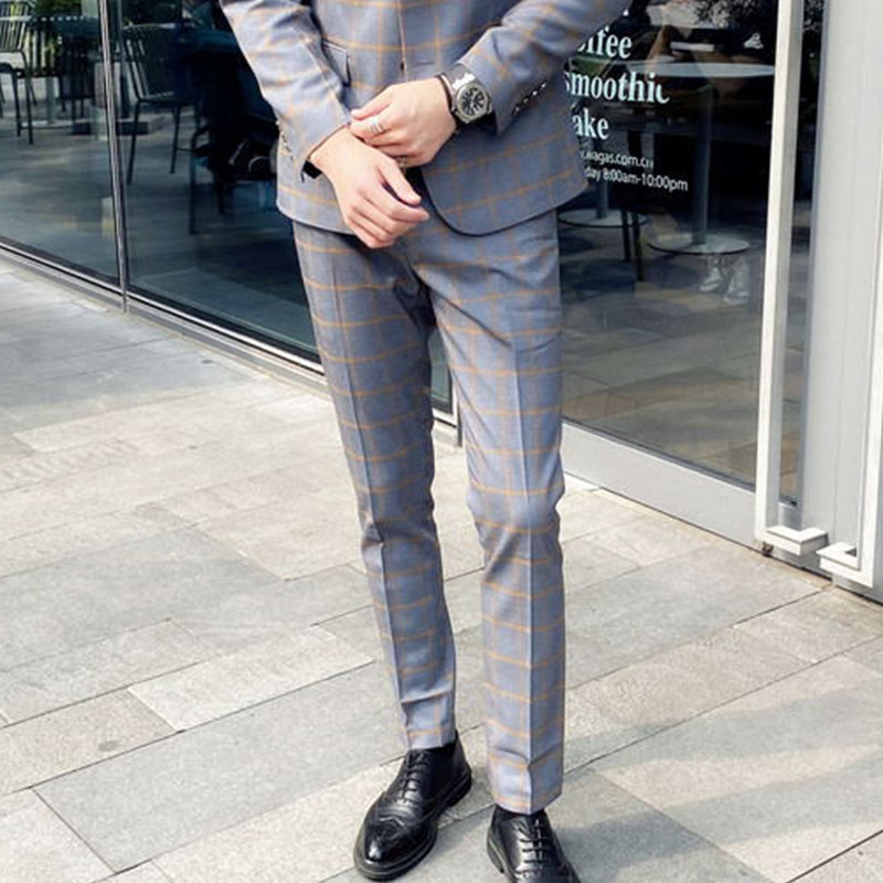 Trousers men's Korean slim cigarette tube pants Suit pants Casual business work pants Youth casual plaid suit pants
