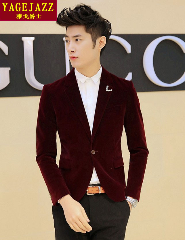 Spring Winter Men's Clothing Young Men Casual Gold Silk Suede West Suit Men's Version Flat Suede Small Western Dress Jacket Han Version Sashimi Tide