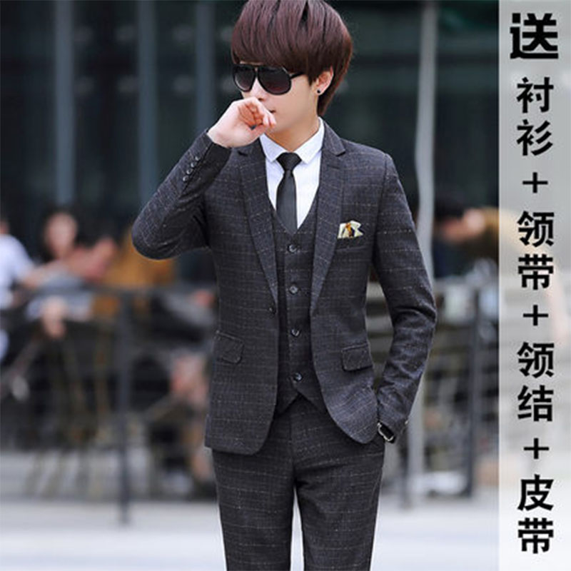 Western suit suit men's three sets of groom costumes wedding gowns The men's suit suit for a Han version is in the fall