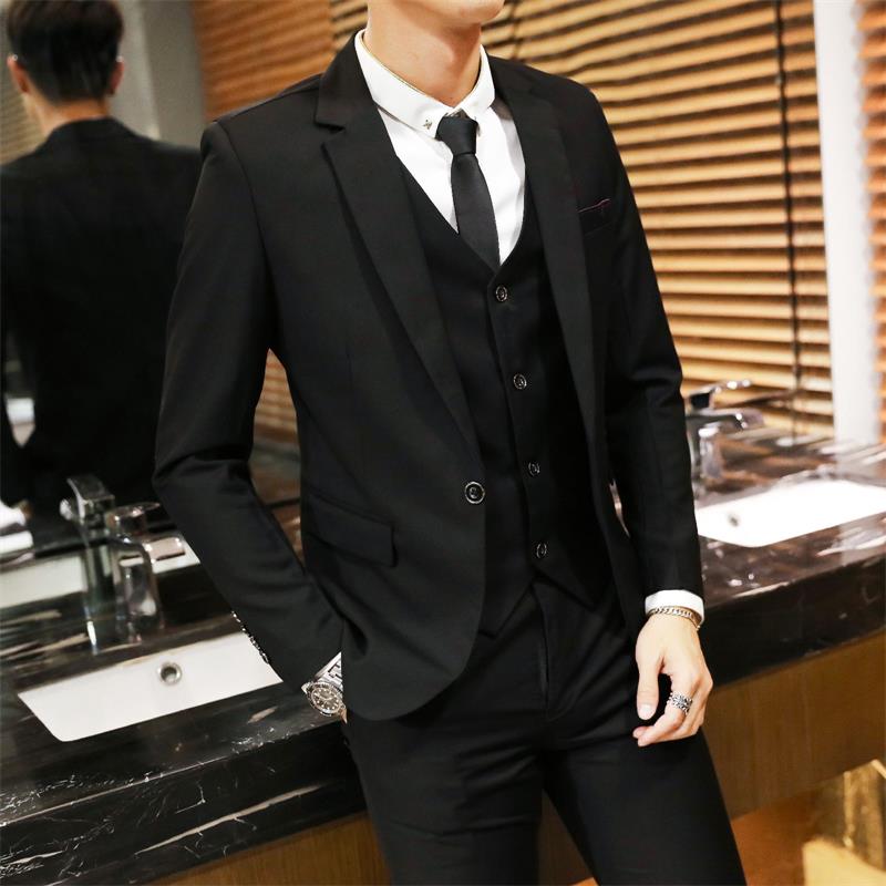 Suit suit men's three-piece suit Korean slim casual plaid men's suit Groom costume Wedding best man dress