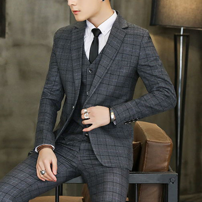 Men's suit suit Three-piece suit Slim fit work career Business formal suit Best man group Groom wedding dress