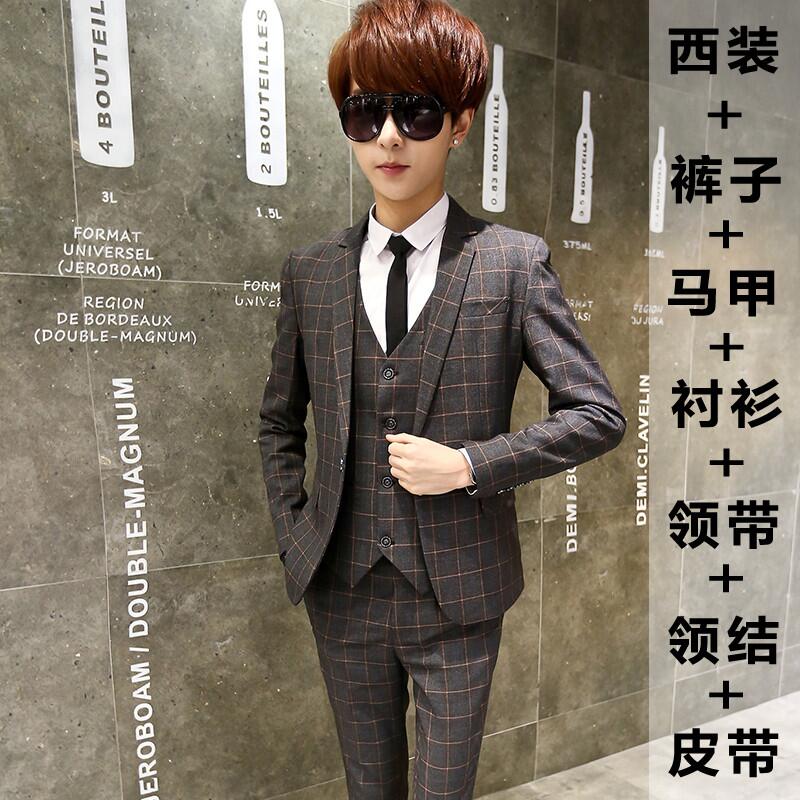 Men's suit suit teenagers Korean version sashimi minor suit Three sets student casual suits Wedding Positive Dress