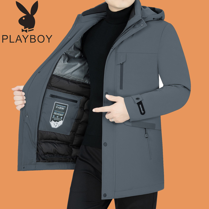 Playboy Winter Men's Detachable Liner Mid-Length down Jacket for Middle-Aged Men, Parka Style Playboy Winter Men's Detachable Liner Mid-Length down Jacket for Middle-Aged Men, Parka Style