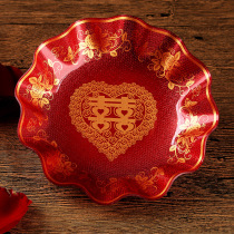 Happy word dry fruit plate wedding supplies Chinese acrylic candy plate wedding red fruit plate wedding wedding feast