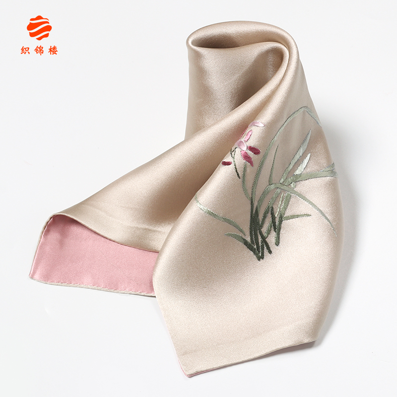 Brocade house Su embroidery handkerchief Handmade custom embroidery flower business gift Suzhou Silk personality double silk handkerchief