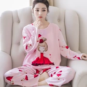 Phiên bản Hàn Quốc của bộ đồ ngủ nữ mùa xuân và mùa thu cotton dài tay ngọt ngào và đáng yêu cho sinh viên người mẫu gầy có thể mặc bên ngoài bộ đồ phục vụ tại nhà - Giống cái