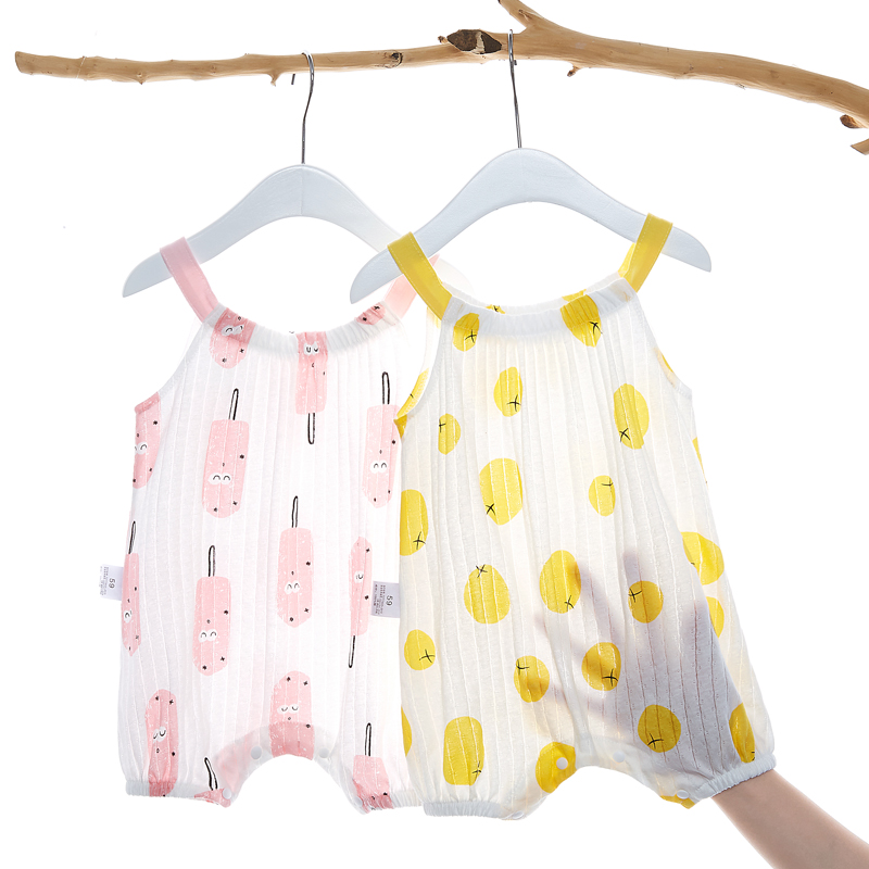 Baby belly summer cotton suspender navel clothes summer female baby sleeveless jumpsuit thin 2020