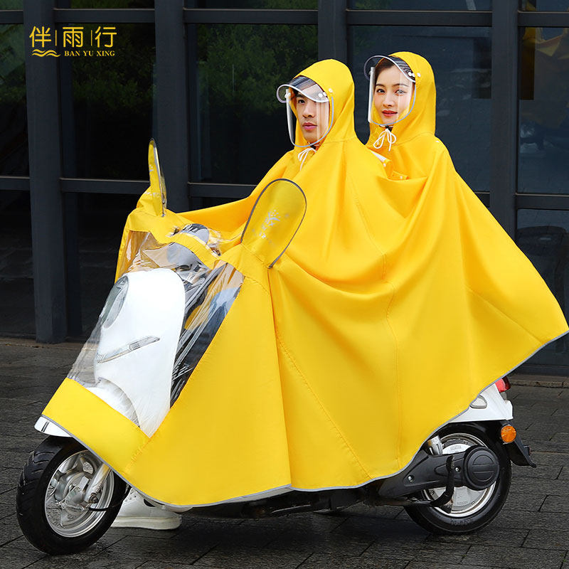 Electric motorcycle locomotive riding raincoat single double increase thickening men and women rain poncho long version full body rainstorm