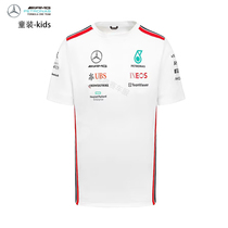2023 New F1 Racing Suit T-shirt Mercedes-Benz Team Suit Childrens Clothes Round Neck Short Sleeve Boys Quick-Drying Sportswear White