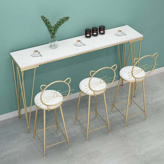 북유럽 간단한 높은 테이블 대리석 바 테이블과 의자 조합 밀크티 숍 벽 작은 바 바 긴 테이블