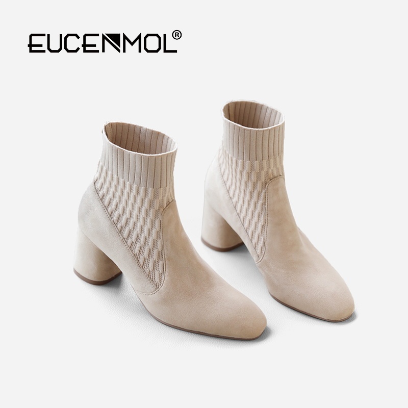Sheepskin Sock Boots for Women, Short Boots for Autumn and Winter 2025, New Knitted Elastic Ankle Boots, Chunky Heel, Versatile High-Heeled Slim Boots with Fleece Lining Sheepskin Sock Boots for Women, Short Boots for Autumn and Winter 2025, New Knitted Elastic Ankle Boots, Chunky Heel, Versatile High-Heeled Slim Boots with Fleece Lining