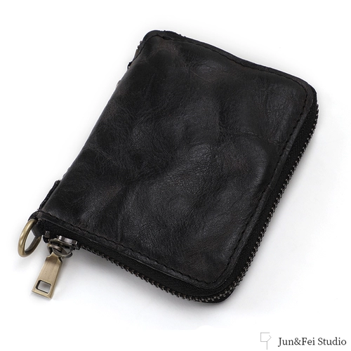 Ретро кожаный короткий японский бумажник с молнией, из натуральной кожи