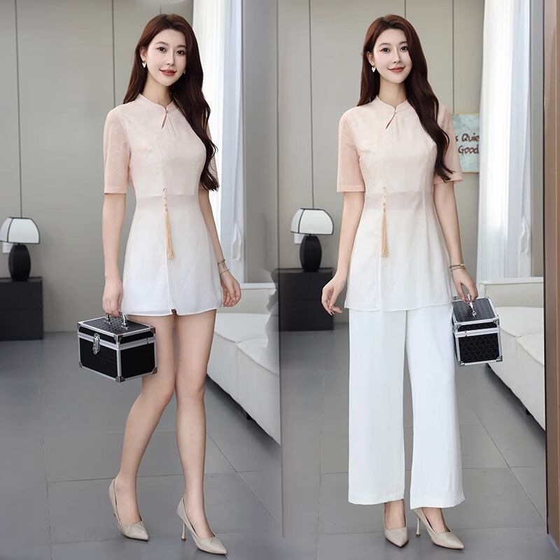 2024 Autumn and Winter Foot Bath Technician Work Clothes Women's Foot Massage Shop Health Center High-End Elegant Slimming Suit
