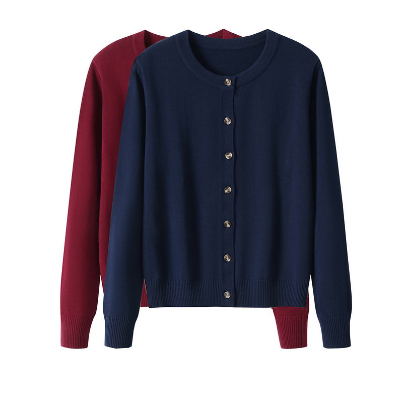 100% Pure Cotton Open-Front Knit Sweater for Women, Short Style, Spring and Autumn, Long-Sleeved, Versatile, Navy Blue, Paired with a Skirt, Outerwear Made of Pure Cotton 100% Pure Cotton Open-Front Knit Sweater for Women, Short Style, Spring and Autumn, Long-Sleeved, Versatile, Navy Blue, Paired with a Skirt, Outerwear Made of Pure Cotton