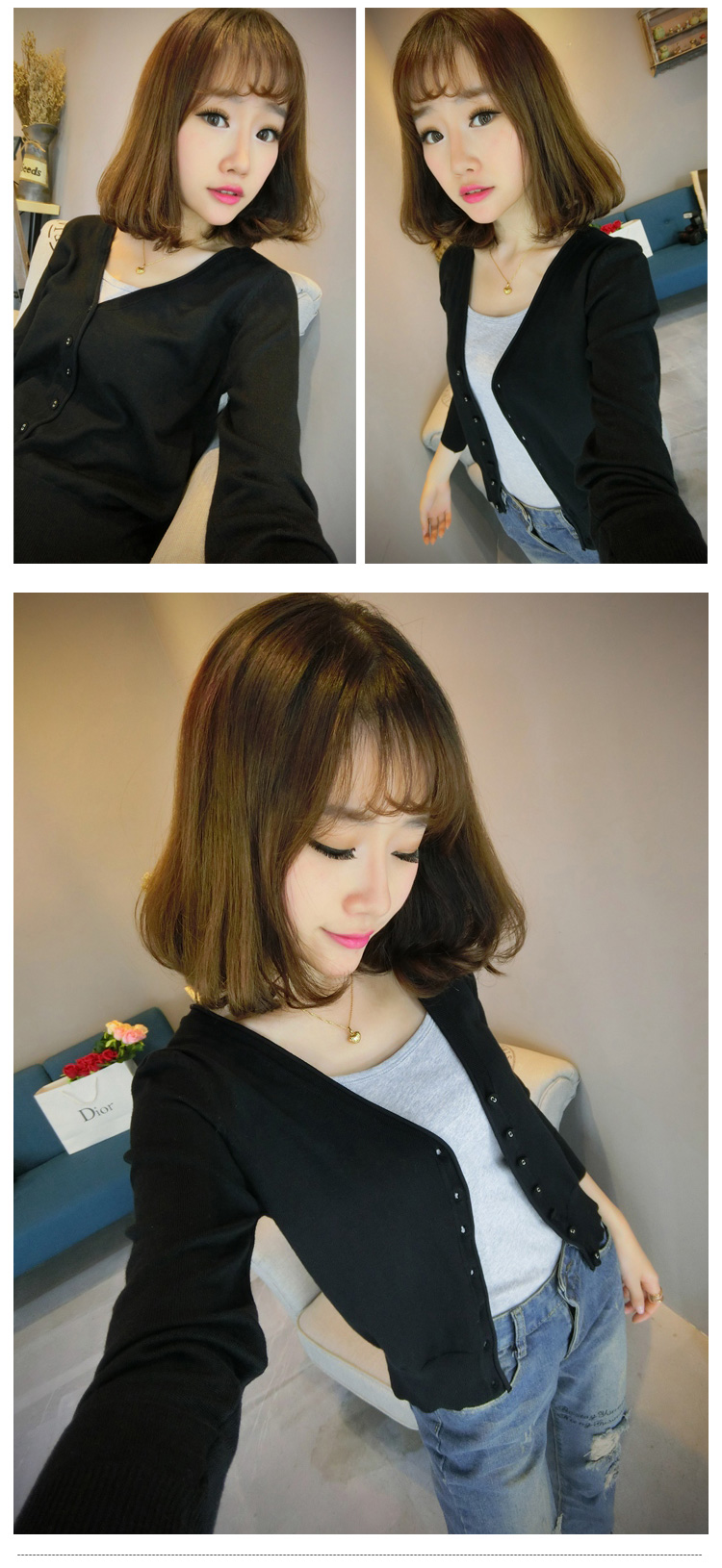 Đan Cardigan Mùa Xuân Ngắn và Mùa Thu V-Cổ Hàn Quốc Dài Tay Áo Loose Outer Thin Coat Màu Rắn Kích Thước Lớn Áo Len Nữ Hoang Dã áo khoác len cardigan nữ