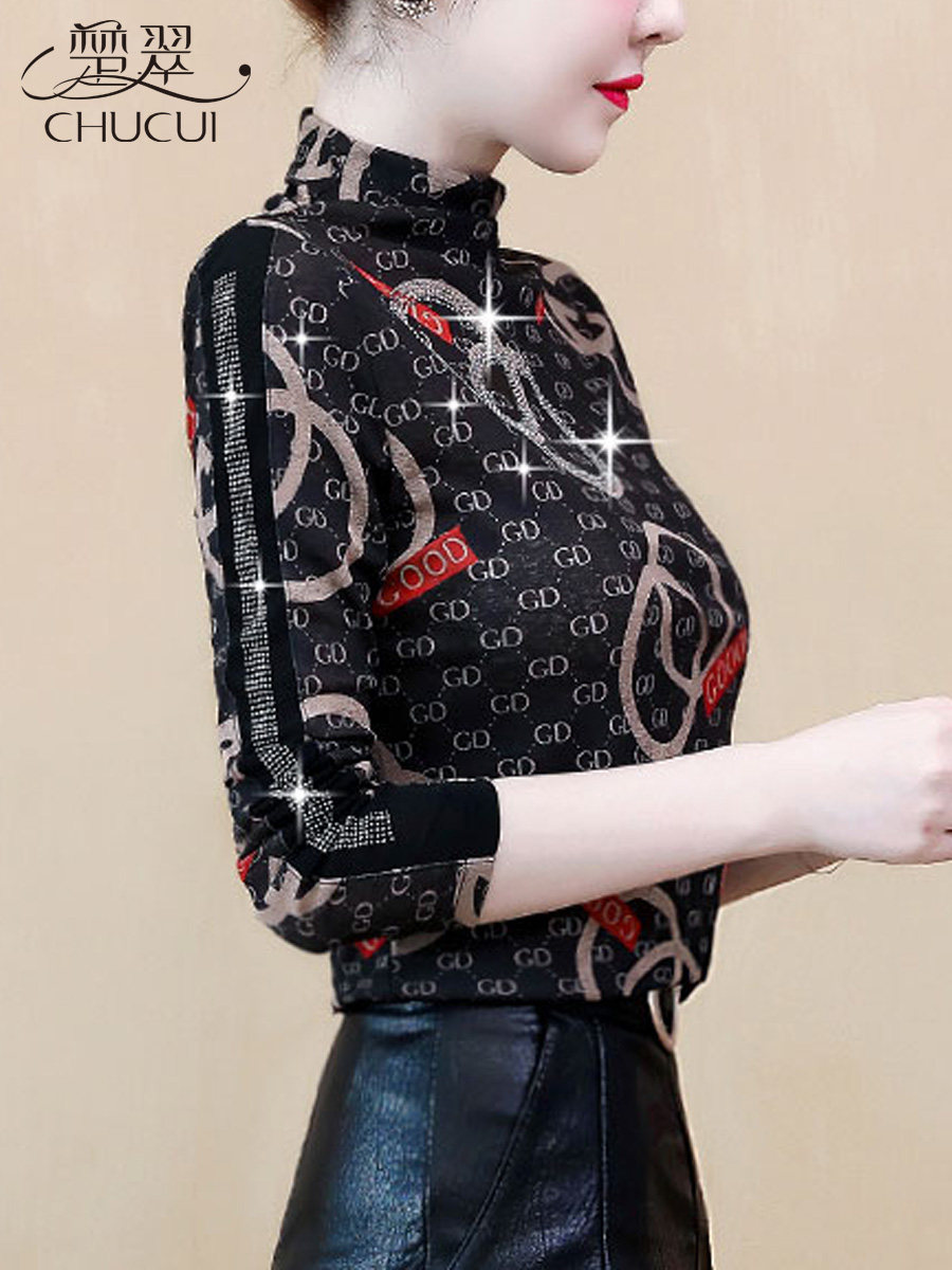 Half turtleneck bottoming shirt autumn and winter women's clothing 2022 new trendy western style fashion long-sleeved popular top clothes