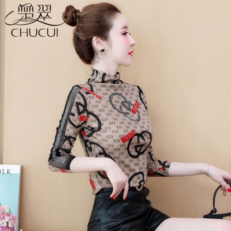 Women's autumn and winter 2022 new trendy western style high-necked mother's top all-match plus velvet thick long-sleeved underwear